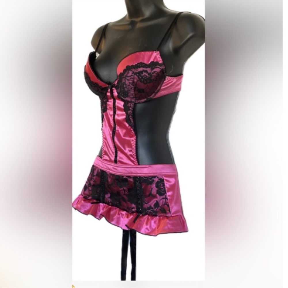 PNK/BLK Sexy Satin Apron, S *P1097